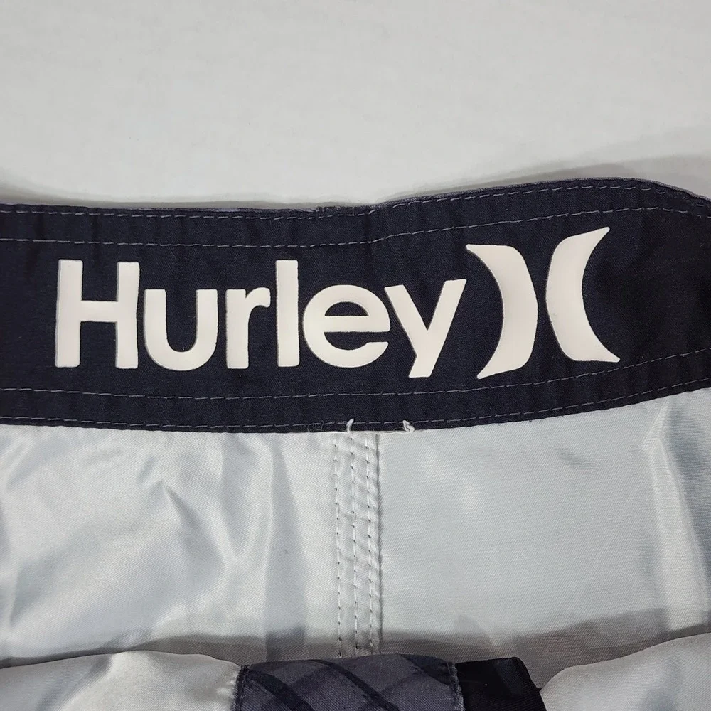 Hurley Board Short sz 30 Men Gray Abstract Plaid Swim Surfer Skater Beach Preppy